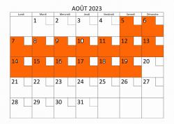 Calendrier aout 2023